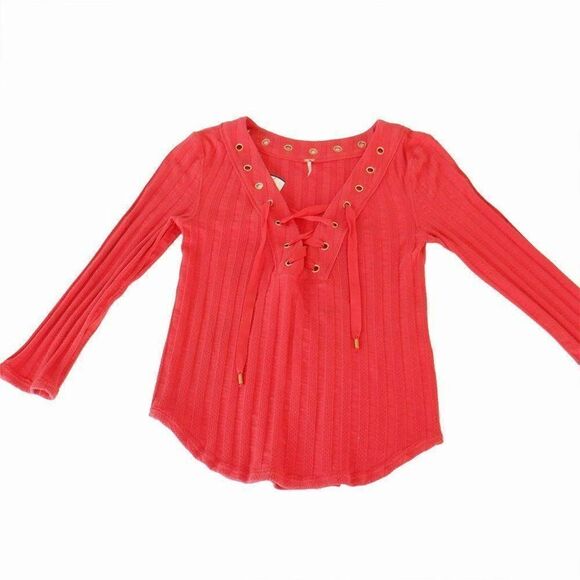 Free People peachy pink L/S laced top - Picture 1 of 3